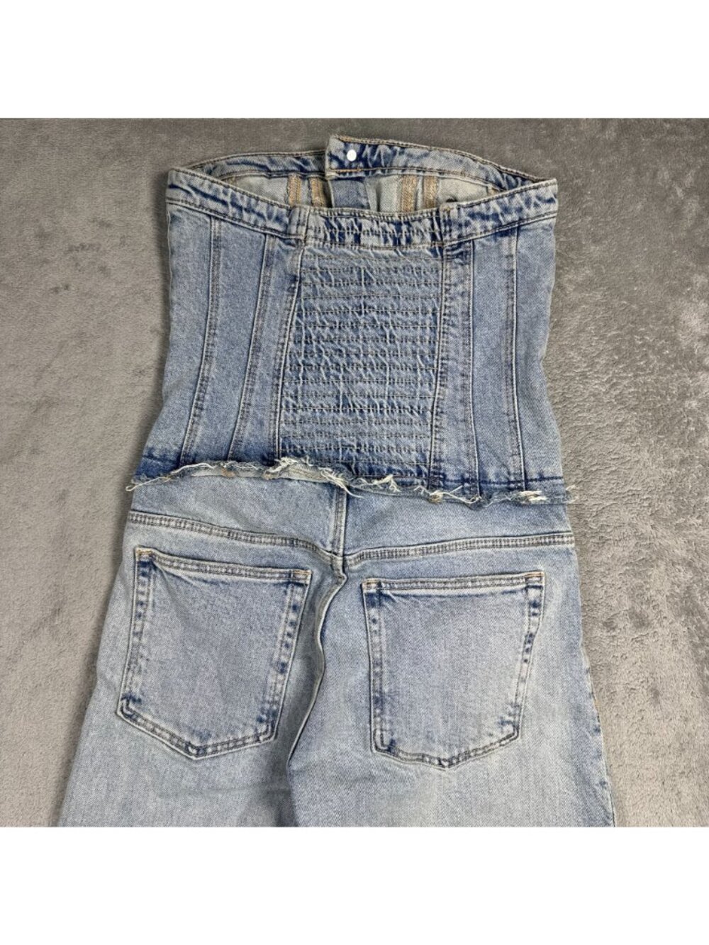Zara Strapless Bustier Denim Jumpsuit Size XS Y2K Light Wash Straight Leg Jean - Picture 9 of 11